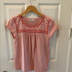 Boden Pink/ Red Top with Red Embroidery